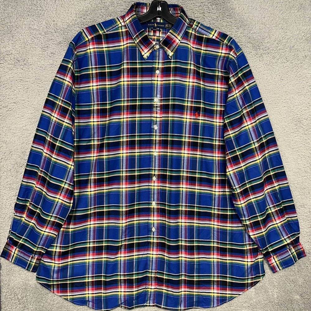 NWT Polo Ralph Lauren Shirt Men's 4XLT Tall Blue Red Check Oxford OCBD Button Up